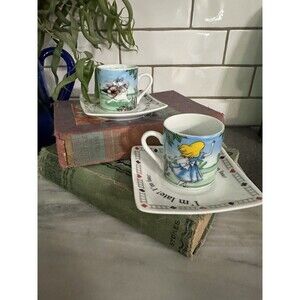Paul Cardew Alice in Wonderland Café Rabbit Demitasse Cups & Saucers Set of 2